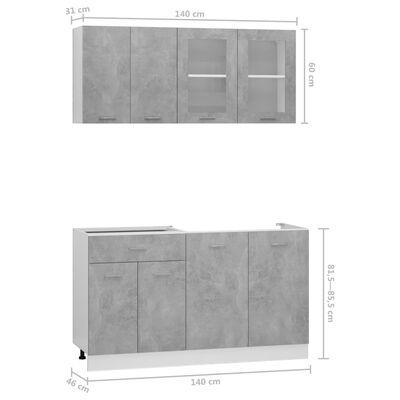 vidaXL 4 részes betonszürke forgácslap konyhai szekrénygarnitúra