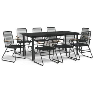 vidaXL 9 r&eacute;szes fekete PVC rattan kerti &eacute;tkezőgarnit&uacute;ra