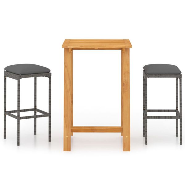 vidaXL 3 részes szürke kerti bárszett párnákkal