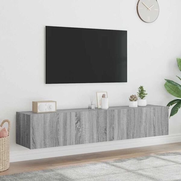vidaXL 2 db sz&uuml;rke sonoma fali TV-szekr&eacute;ny LED-ekkel 80x35x31 cm