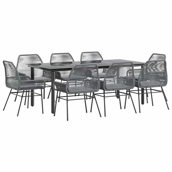 vidaXL 9 r&eacute;szes sz&uuml;rke polyrattan &uuml;veg kerti &eacute;tkezőgarnit&uacute;ra p&aacute;rn&aacute;val