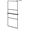 vidaXL fekete ESG &uuml;veg &eacute;s alum&iacute;nium zuhanyfal polccal 90 x 195 cm