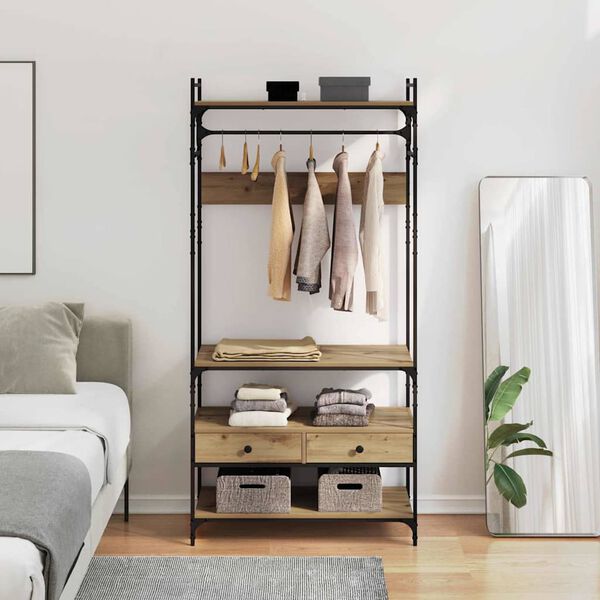 vidaXL Ruh&aacute;sszekr&eacute;ny fi&oacute;kkal k&eacute;zműves t&ouml;lgy 89 x 39 x 184.5 cm Faanyag