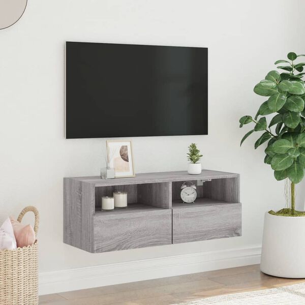 vidaXL sz&uuml;rke sonoma sz&iacute;nű szerelt fa fali TV-szekr&eacute;ny 80 x 30 x 30 cm