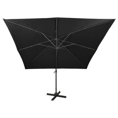 vidaXL fekete konzolos napernyő rúddal és LED-fényekkel 300 cm