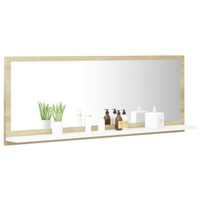 vidaXL fehér-sonoma színű forgácslap fürdőszobai tükör 100x10,5x37 cm