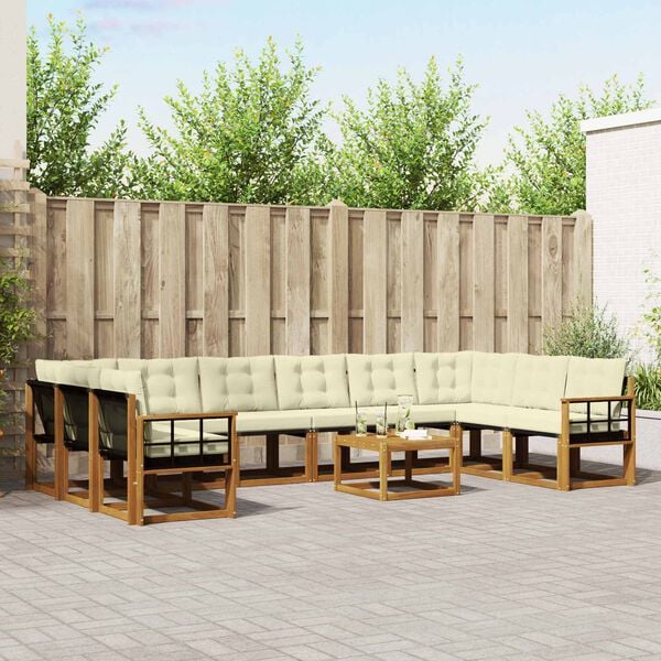 vidaXL K&uuml;lt&eacute;ri kanap&eacute; szett p&aacute;rn&aacute;val 11 pcs Term&eacute;szetes &eacute;s kr&eacute;msz&iacute;nű