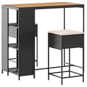 vidaXL 3 r&eacute;szes fekete polyrattan kerti b&aacute;rszett p&aacute;rn&aacute;val