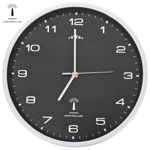 vidaXL fekete sz&iacute;nű r&aacute;di&oacute;vez&eacute;relt fali&oacute;ra kvarcszerkezettel 31 cm