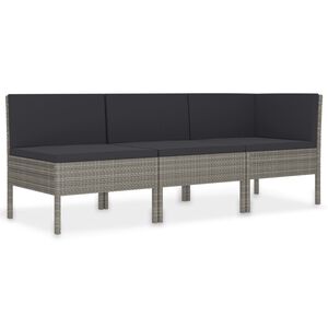vidaXL 3 r&eacute;szes sz&uuml;rke polyrattan kerti &uuml;lőgarnit&uacute;ra p&aacute;rn&aacute;kkal