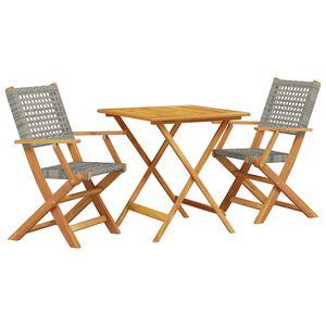 vidaXL 3 r&eacute;szes sz&uuml;rke polyrattan &eacute;s t&ouml;m&ouml;r fa bisztr&oacute;szett