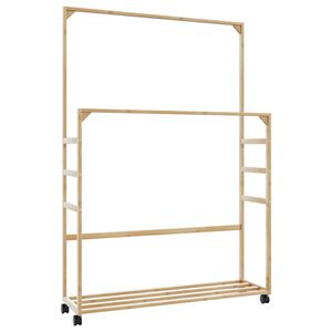 vidaXL bambusz ruha&aacute;llv&aacute;ny polcokkal &eacute;s kerekekkel 90x35x155 cm