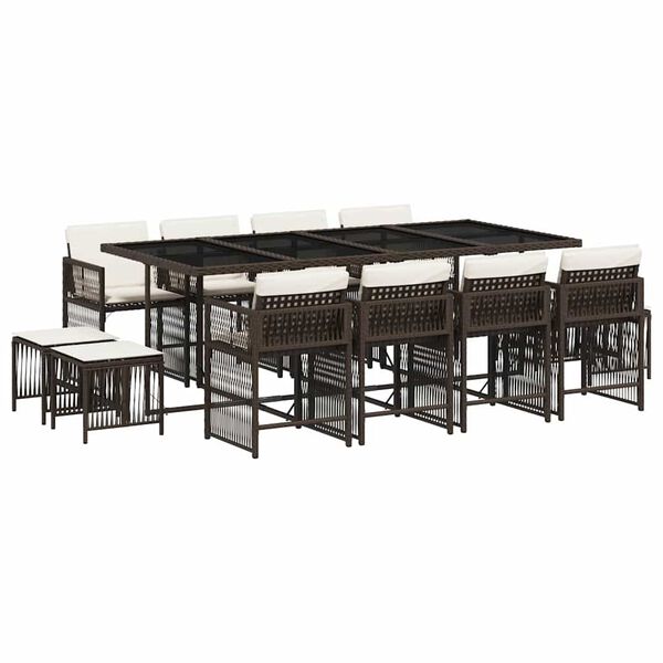 vidaXL 13 r&eacute;szes barna polyrattan kerti &uuml;lőgarnit&uacute;ra p&aacute;rn&aacute;kkal