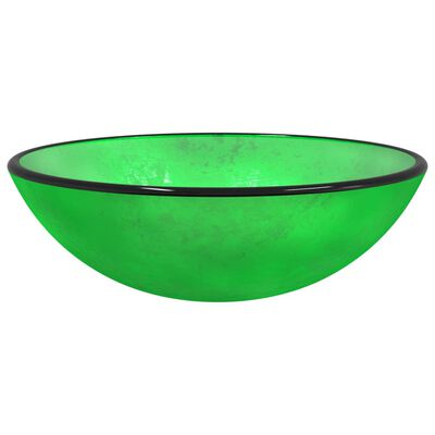 vidaXL zöld edzett üveg mosdókagyló 42 x 14 cm
