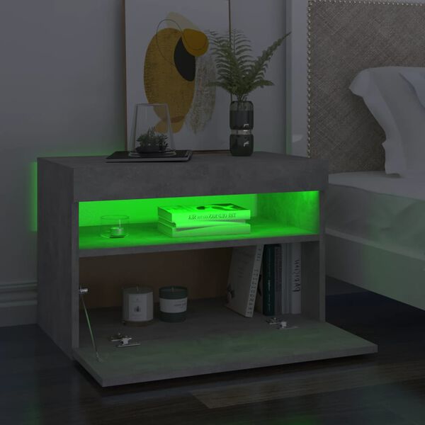 vidaXL betonszürke éjjeliszekrény LED-lámpákkal 60 x 35 x 40 cm