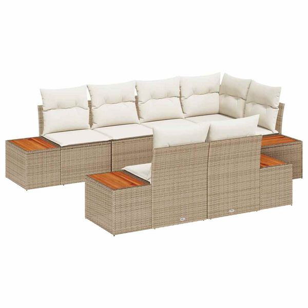 vidaXL Kerti Kanap&eacute; Szett p&aacute;rn&aacute;val 7 pcs Beige &eacute;s kr&eacute;m Polyrattan