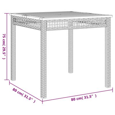 vidaXL fekete polyrattan és akácfa kerti asztal 80 x 80 x 75 cm