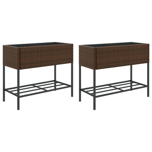 vidaXL 2 db barna polyrattan kerti &uuml;ltetől&aacute;da polccal 90 x 40 x 75 cm