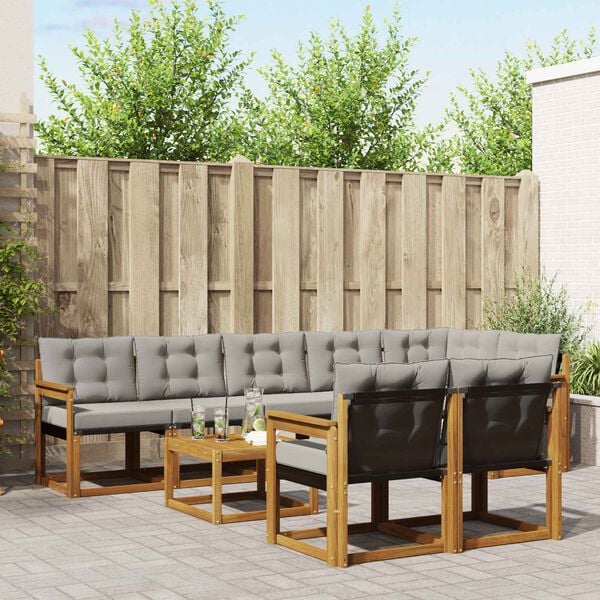 vidaXL K&uuml;lt&eacute;ri kanap&eacute; szett 9 pcs Term&eacute;szetes &eacute;s Vil&aacute;gossz&uuml;rke