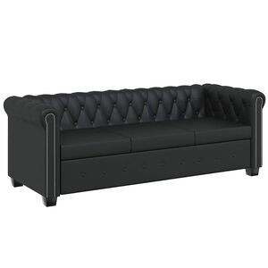 vidaXL 3 szem&eacute;lyes fekete műbőr Chesterfield kanap&eacute;