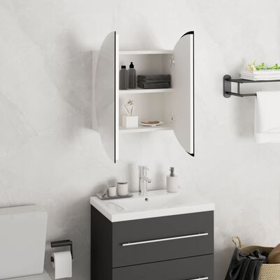 vidaXL fehér fürdőszobai szekrény kerek tükörrel/LED-del 40x40x17,5 cm