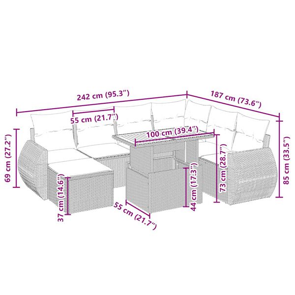 vidaXL 8 r&eacute;szes b&eacute;zs polyrattan kerti &uuml;lőgarnit&uacute;ra p&aacute;rn&aacute;val