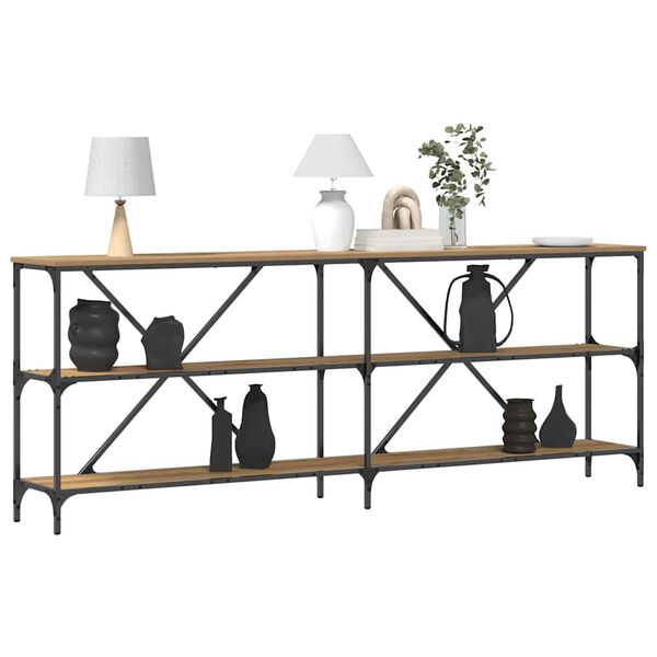 vidaXL Konzolasztal polcokkal Műv&eacute;szi t&ouml;lgy 200 x 30 x 75 cm Faanyag