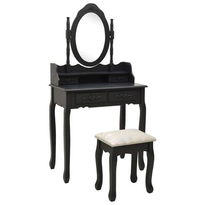 vidaXL fekete császárfa fésülködőasztal-szett ülőkével 75x69x140 cm