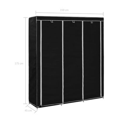 vidaXL fekete szövet ruhásszekrény tárolórekeszekkel 150 x 45 x 176 cm