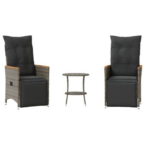 vidaXL 3 r&eacute;szes sz&uuml;rke polyrattan bisztr&oacute;garnit&uacute;ra p&aacute;rn&aacute;kkal