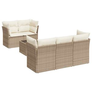 vidaXL 6 r&eacute;szes b&eacute;zs polyrattan kerti &uuml;lőgarnit&uacute;ra p&aacute;rn&aacute;val