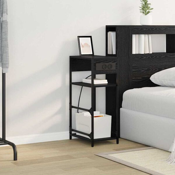 vidaXL &Eacute;jjeliszekr&eacute;ny Fekete t&ouml;lgy 40 x 27 x 76 cm Faanyag