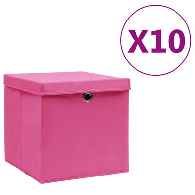 vidaXL 10 db rózsaszín fedeles tárolódoboz 28 x 28 x 28 cm