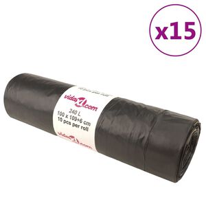 vidaXL szemeteszs&aacute;kok h&uacute;z&oacute;zsin&oacute;rral 150 db Fekete 240 L