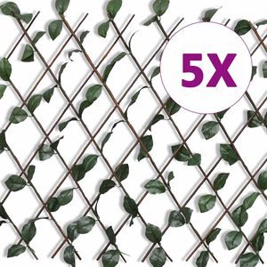 vidaXL 5 darab r&aacute;csos fűzfa ker&iacute;t&eacute;s műlev&eacute;llel 180 x 90 cm