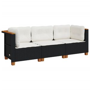 vidaXL fekete 3 szem&eacute;lyes polyrattan kerti kanap&eacute; p&aacute;rn&aacute;kkal