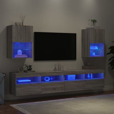 vidaXL 2 db szürke sonoma színű TV-szekrény LED-ekkel 40,5x30x60 cm