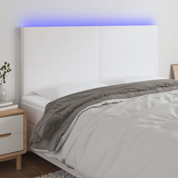 vidaXL feh&eacute;r műbőr LED-es fejt&aacute;mla 160x5x118/128 cm