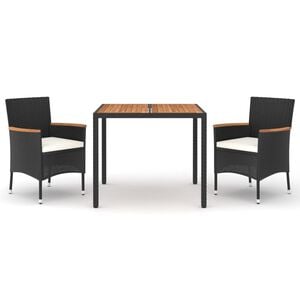 vidaXL 3 r&eacute;szes fekete polyrattan kerti &eacute;tkezőgarnit&uacute;ra p&aacute;rn&aacute;kkal