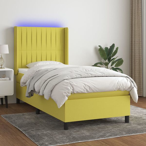 vidaXL z&ouml;ld sz&ouml;vet rug&oacute;s &eacute;s LED-es &aacute;gy matraccal 90x200 cm