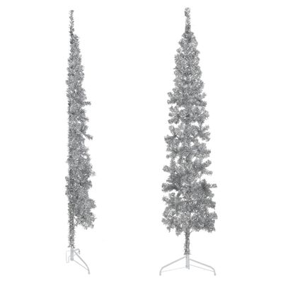 vidaXL ezüst vékony fél műkarácsonyfa állvánnyal 210 cm