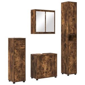 vidaXL F&uuml;rdőszoba b&uacute;tor szett fi&oacute;kkal 4 pcs F&uuml;st&ouml;lt t&ouml;lgy Faanyag