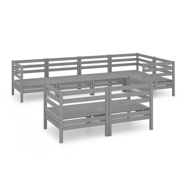 vidaXL 7 r&eacute;szes sz&uuml;rke t&ouml;m&ouml;r fenyőfa kerti &uuml;lőgarnit&uacute;ra