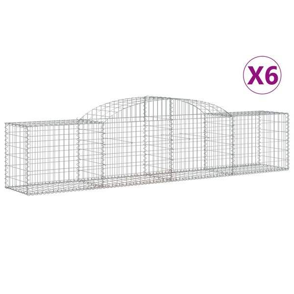 vidaXL 6 db íves horganyzott vas gabion kosár 300x50x60/80 cm