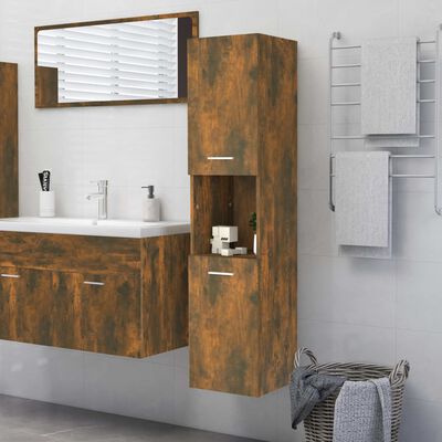 vidaXL füstös tölgyszínű szerelt fa fürdőszobaszekrény 30x30x130 cm