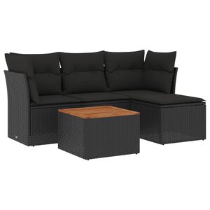 vidaXL 5 r&eacute;szes fekete polyrattan kerti kanap&eacute;szett p&aacute;rn&aacute;kkal