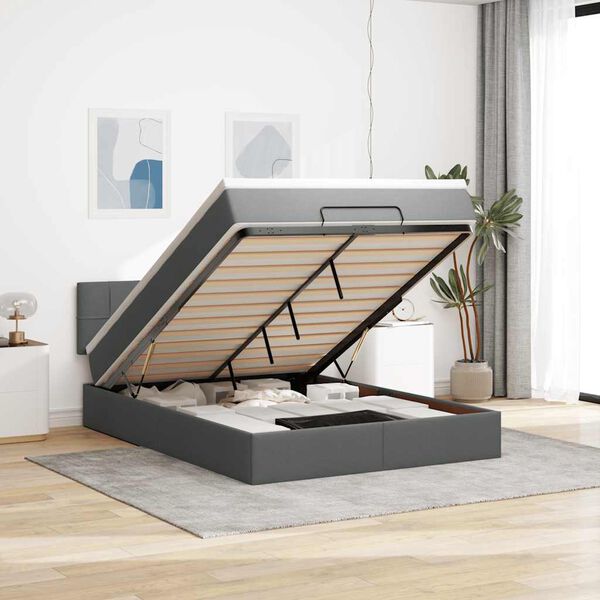 vidaXL Ottomán ágy matraccal & LED-ek Sötétszürke 140x190 cm szövet