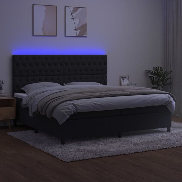 vidaXL fekete b&aacute;rsony rug&oacute;s &eacute;s LED-es &aacute;gy matraccal 200x200 cm
