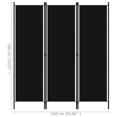 vidaXL fekete 3 paneles paraván 150 x 180 cm