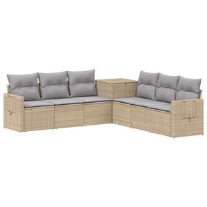 vidaXL Kanap&eacute; Szett 7 db Beige &eacute;s Vil&aacute;gossz&uuml;rke Poli rattan &eacute;s ac&eacute;l